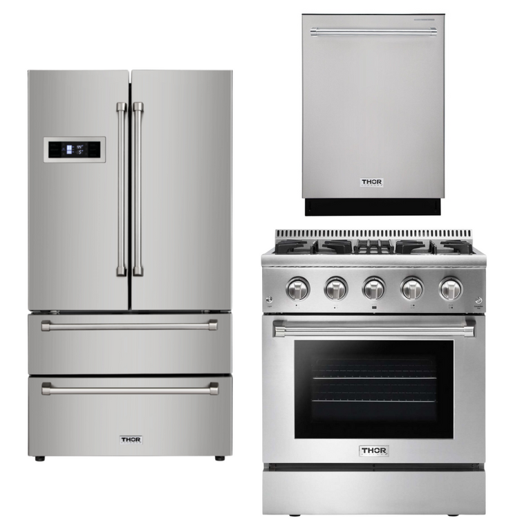 Thor Kitchen 30 in. Propane Gas Burner/Electric Oven Range, Refrigerator & Dishwasher Package, AP-HRD3088ULP-2