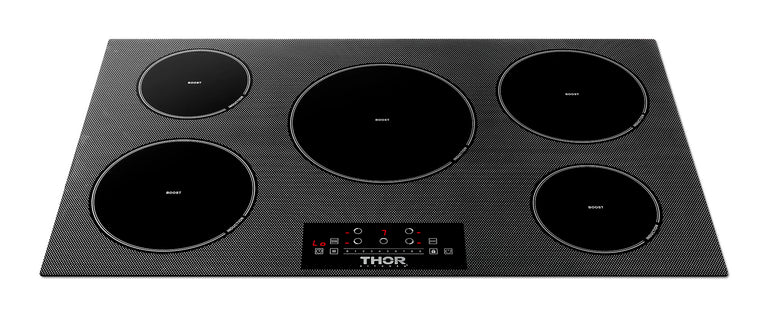 Thor Kitchen Package - 36" Induction Cooktop, Range Hood, Refrigerator with Water and Ice Dispenser, Dishwasher, Wine Cooler, AP-TIH36-11