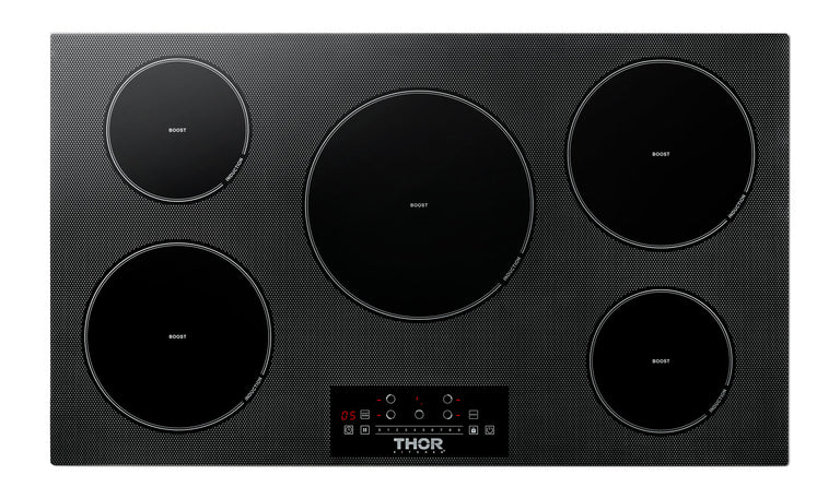 Thor Kitchen Package - 36" Induction Cooktop, Range Hood, Refrigerator with Water and Ice Dispenser, Dishwasher, AP-TIH36-W-7
