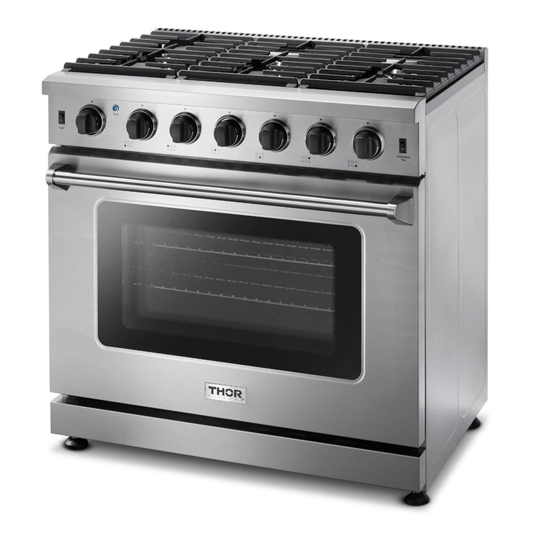 Thor Kitchen Package - 36" Gas Range, Range Hood, Microwave, Refrigerator, Dishwasher, Wine Cooler, AP-LRG3601U-8