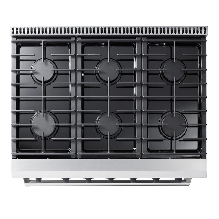 Thor Kitchen Appliance Package - 36 In. Propane Gas Range, Range Hood, Refrigerator with Water and Ice Dispenser, Dishwasher, Wine Cooler, AP-LRG3601ULP-C-8