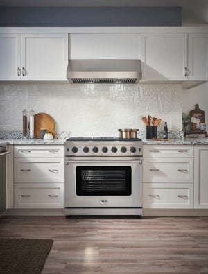 THOR Kitchen Package - 36" Propane Gas Range, Range Hood, Refrigerator with Water and Ice Dispenser, Dishwasher, AP-LRG3601ULP-C-7
