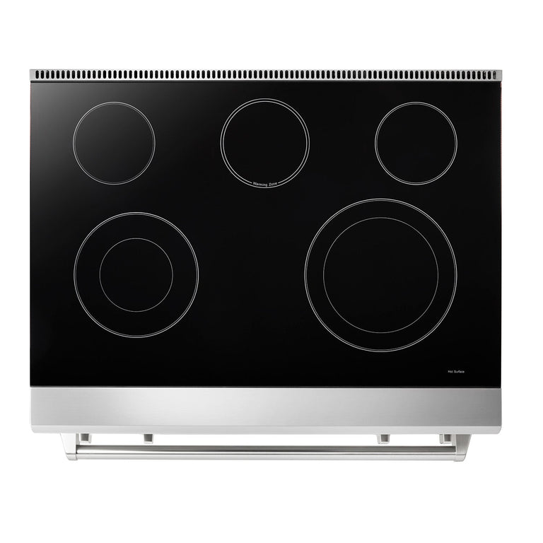 Thor Kitchen Package - 36" Electric Range, Range Hood, Microwave, Refrigerator with Water and Ice Dispenser, Dishwasher