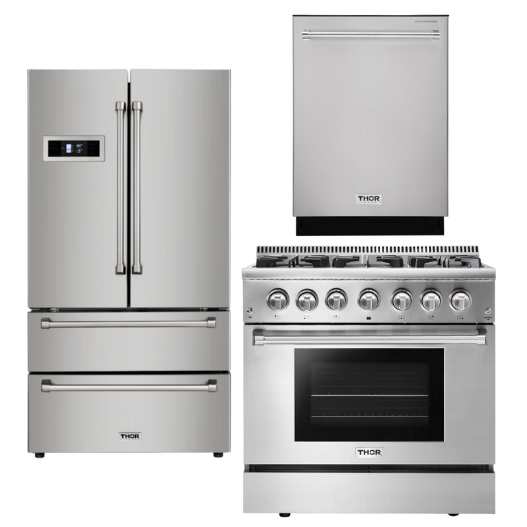 Thor Kitchen 36 in. Gas Burner/Electric Oven Range, Dishwasher & Refrigerator Package, AP-HRD3606U-2