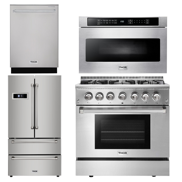 Thor Kitchen 36 in. Gas Burner/Electric Oven Range, Microwave Drawer, Refrigerator, Dishwasher, AP-HRD3606U-6