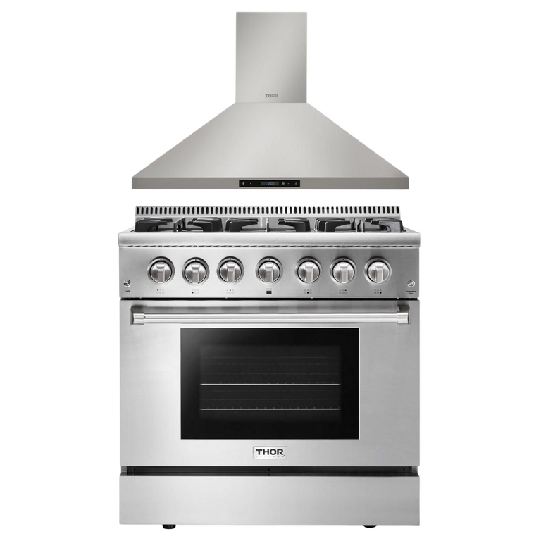 Thor Kitchen Appliance Package - 36 in. Gas Burner/Electric Oven Range & Range Hood Package, AP-HRD3606U