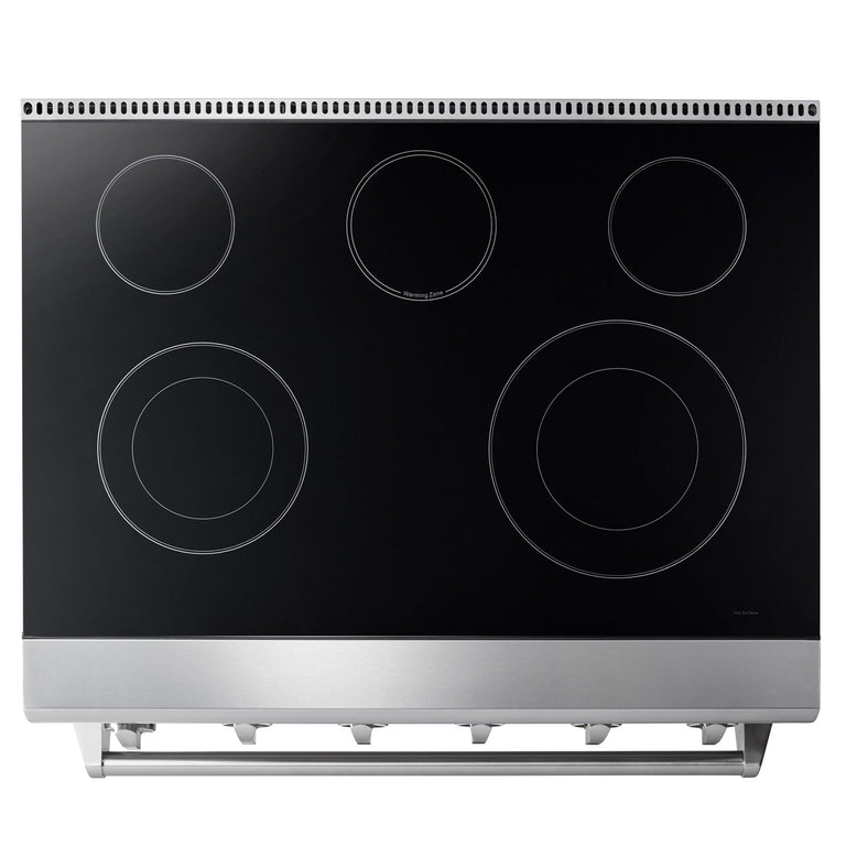 Thor Kitchen Appliance Bundle - 36 in. Electric Range, Range Hood, Refrigerator, Dishwasher, AB-HRE3601-3