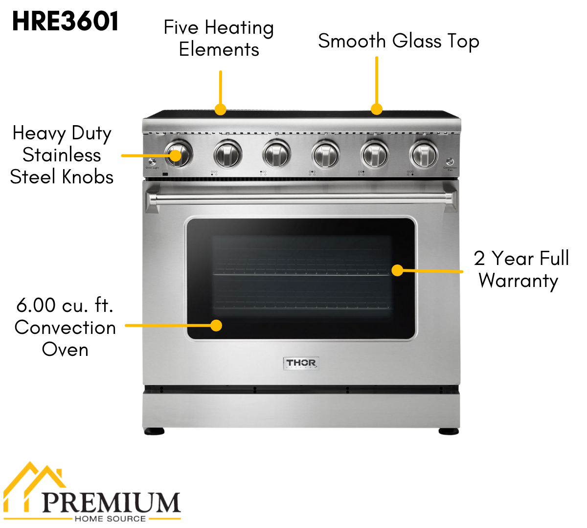 Thor Kitchen 36 in. Professional Electric Range in Stainless Steel, HRE3601