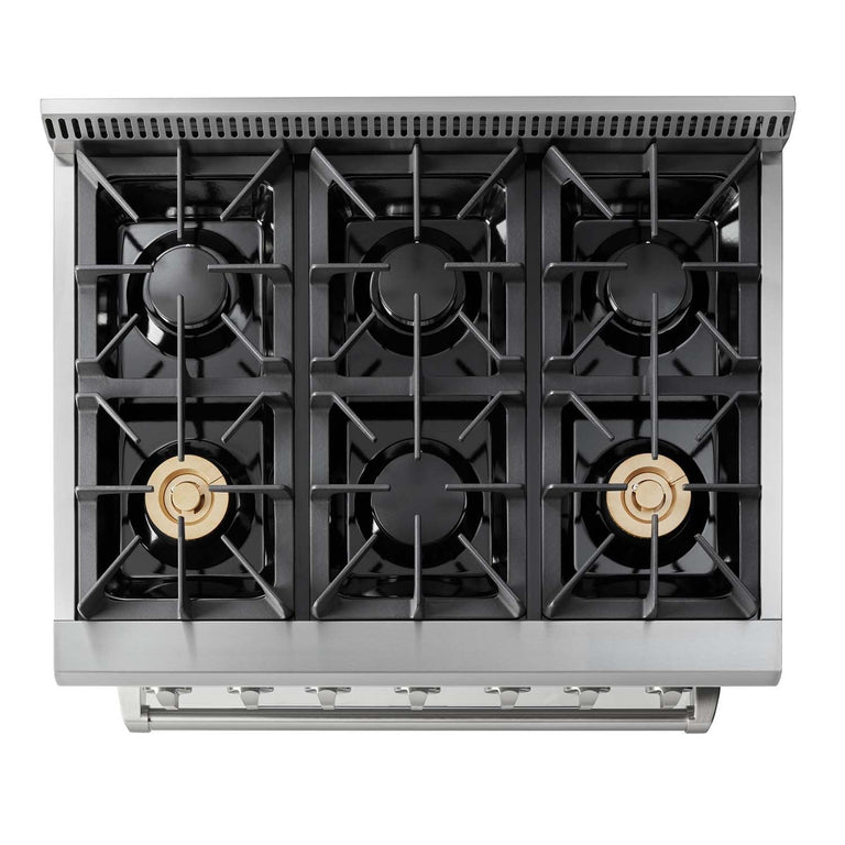 Thor Kitchen Package - 36" Gas Range, Range Hood, Refrigerator with Water and Ice Dispenser, Dishwasher, AP-HRG3618U-W-7