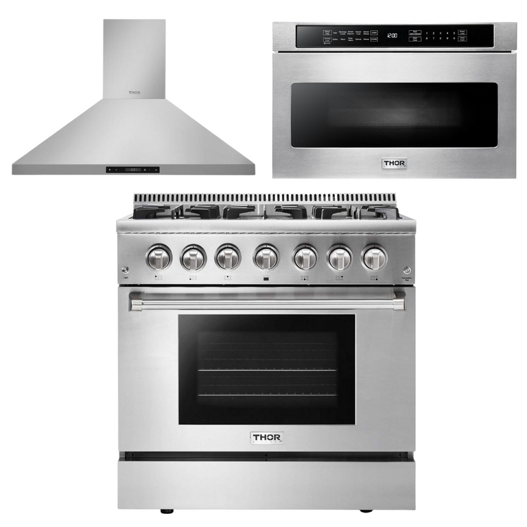 Thor Kitchen 36 in. Propane Gas Burner/Electric Oven Range, Range Hood, Microwave Drawer, AP-HRD3606ULP-5