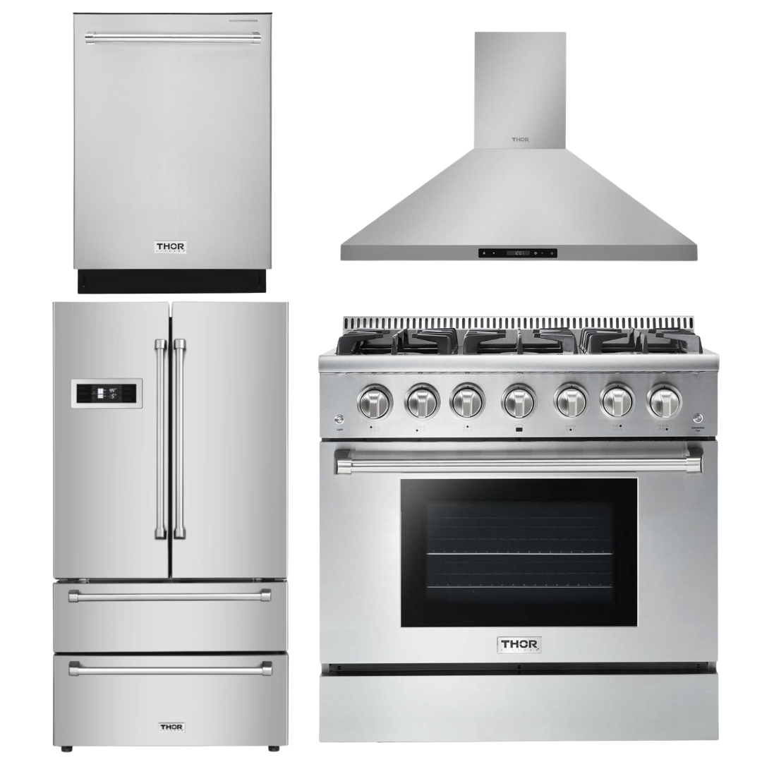 Thor Kitchen 36" Propane Gas Range, Range Hood, Refrigerator, Dishwash