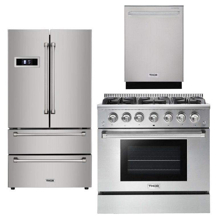 Thor Kitchen 36 in. Propane Gas Range, Refrigerator, Dishwasher Professional Package, AP-HRG3618ULP-2