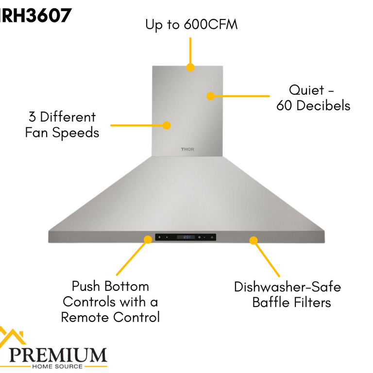 Thor Kitchen Package - 36 in. Natural Gas Range, Range Hood, Refrigerator, Dishwasher & Wine Cooler, AP-HRG3618U-4
