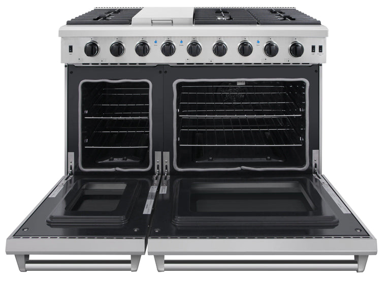 Thor Kitchen Package - 48" Propane Gas Range, Range Hood, Dishwasher, Refrigerator with Water and Ice Dispenser, Microwave, AP-LRG4807ULP-13