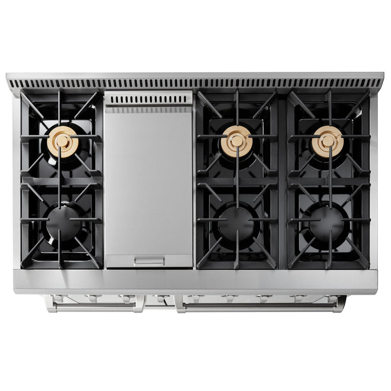 Thor Kitchen Package - 48" Gas Range, Range Hood, Refrigerator with Water and Ice Dispenser, Dishwasher, Wine Cooler, AP-HRG4808U-11