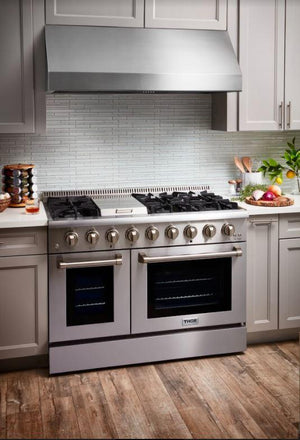 THOR Kitchen Package - Professional 48" Propane Gas Range, Range Hood, AP-HRG4808ULP-W