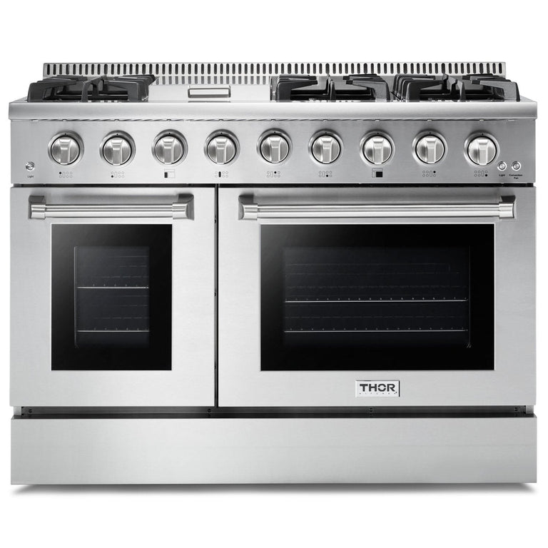 Thor Kitchen Professional Appliance Set - 48 in. Gas Range, Range Hood, Refrigerator, Dishwasher, Wine Cooler, AS-HRG4808U-4