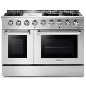 THOR Kitchen Package - 48" Gas Range, Range Hood, Refrigerator with Water and Ice Dispenser, Dishwasher, Microwave, Wine Cooler, AP-HRG4808U-14