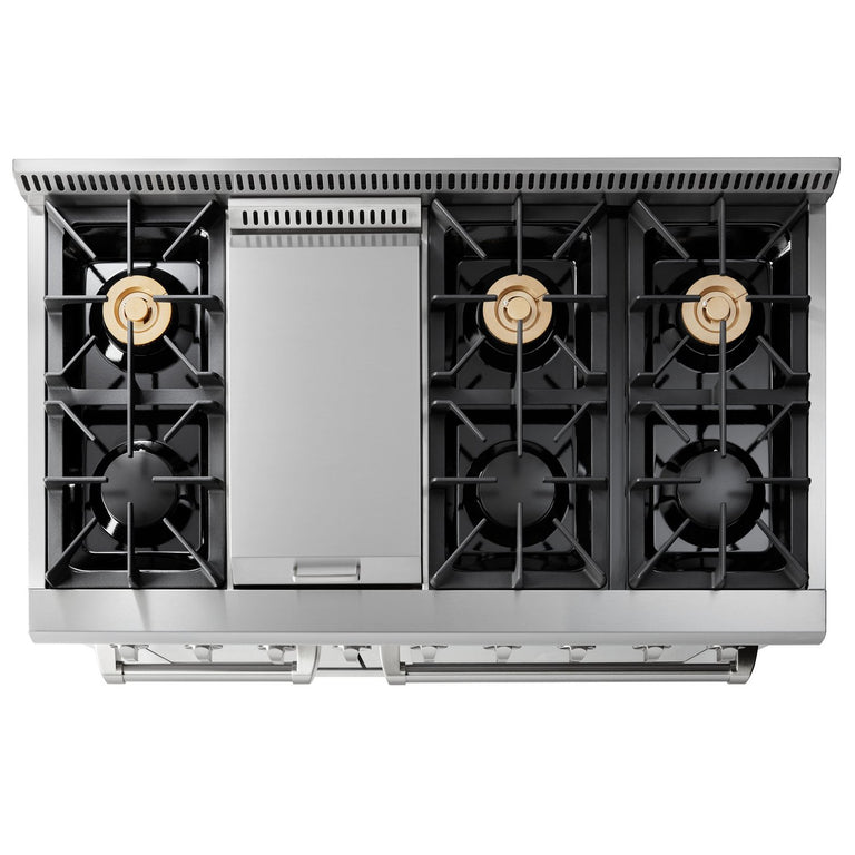 Thor Kitchen Package - 48" Propane Gas Range, Range Hood, Refrigerator, Dishwasher, Wine Cooler, AP-HRG4808ULP-4