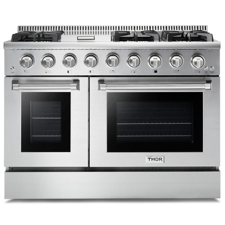 Thor Kitchen Professional Appliance Package - 48 in. Propane Gas Range, Refrigerator, Dishwasher, Microwave Drawer, AP-HRG4808ULP-6