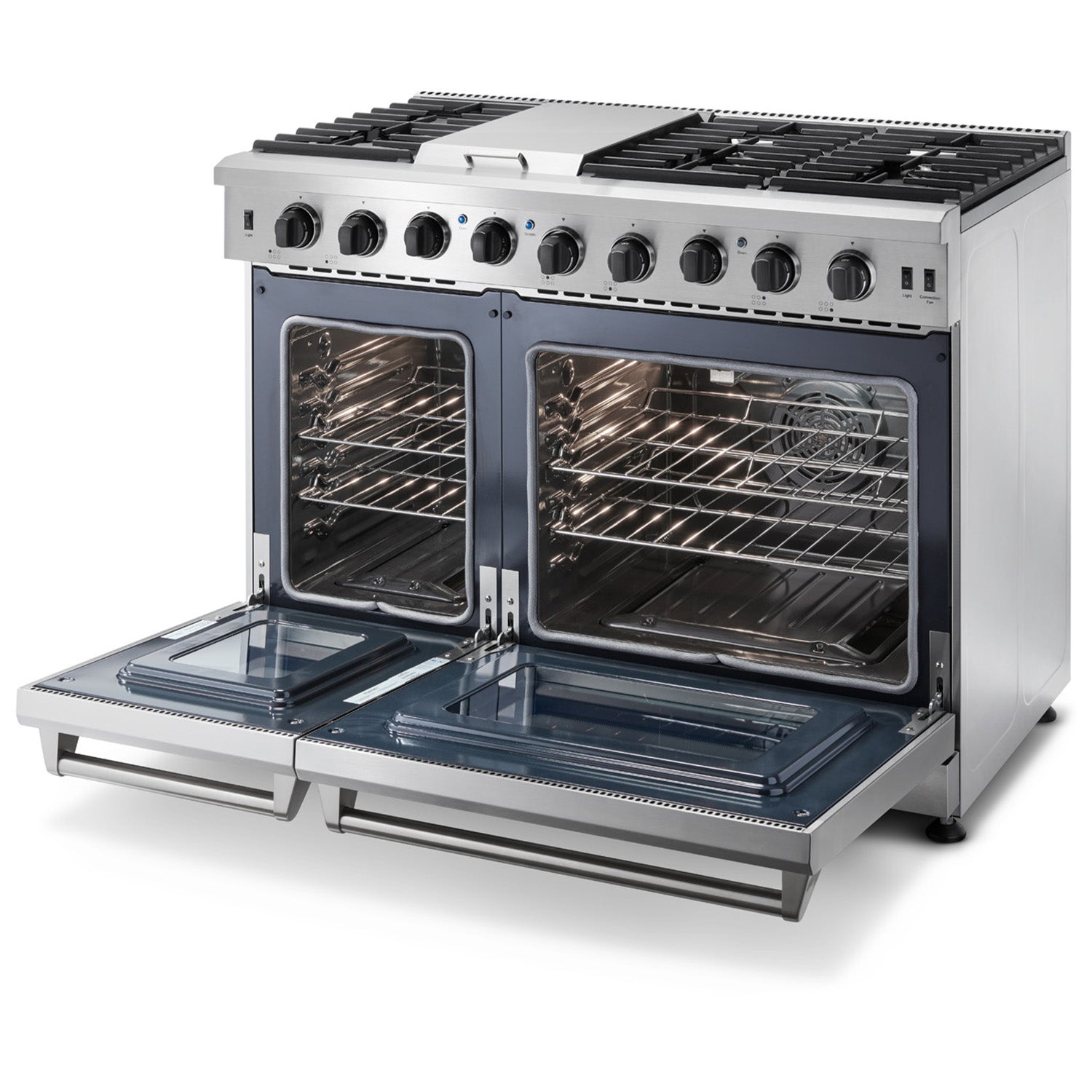 Thor Kitchen 48 in. 6.8 cu. ft. Double Oven Gas Range in Stainless Steel  with Griddle and 6-Burners LRG4807U - The Home Depot