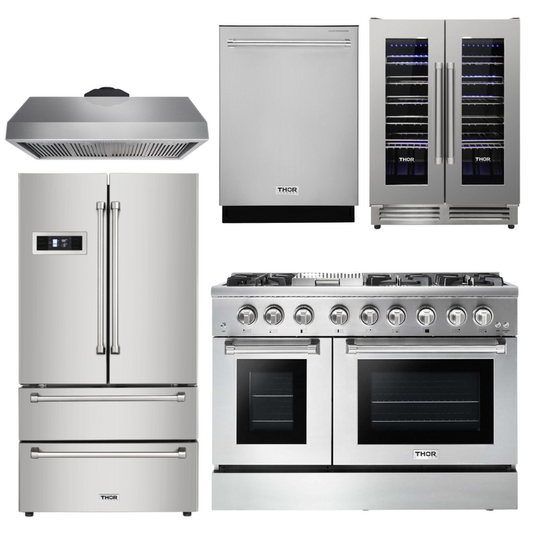 Thor Kitchen 48 in. Gas Burner/Electric Oven Range, Range Hood, Refrigerator, Dishwasher, Wine Cooler,AP-HRD4803ULP-4