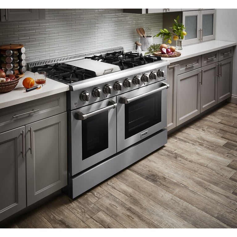 Thor Kitchen Package - 48 In. Gas Burner/Electric Oven Range, Refrigerator, Dishwasher, Microwave Drawer, AP-HRD4803U-18