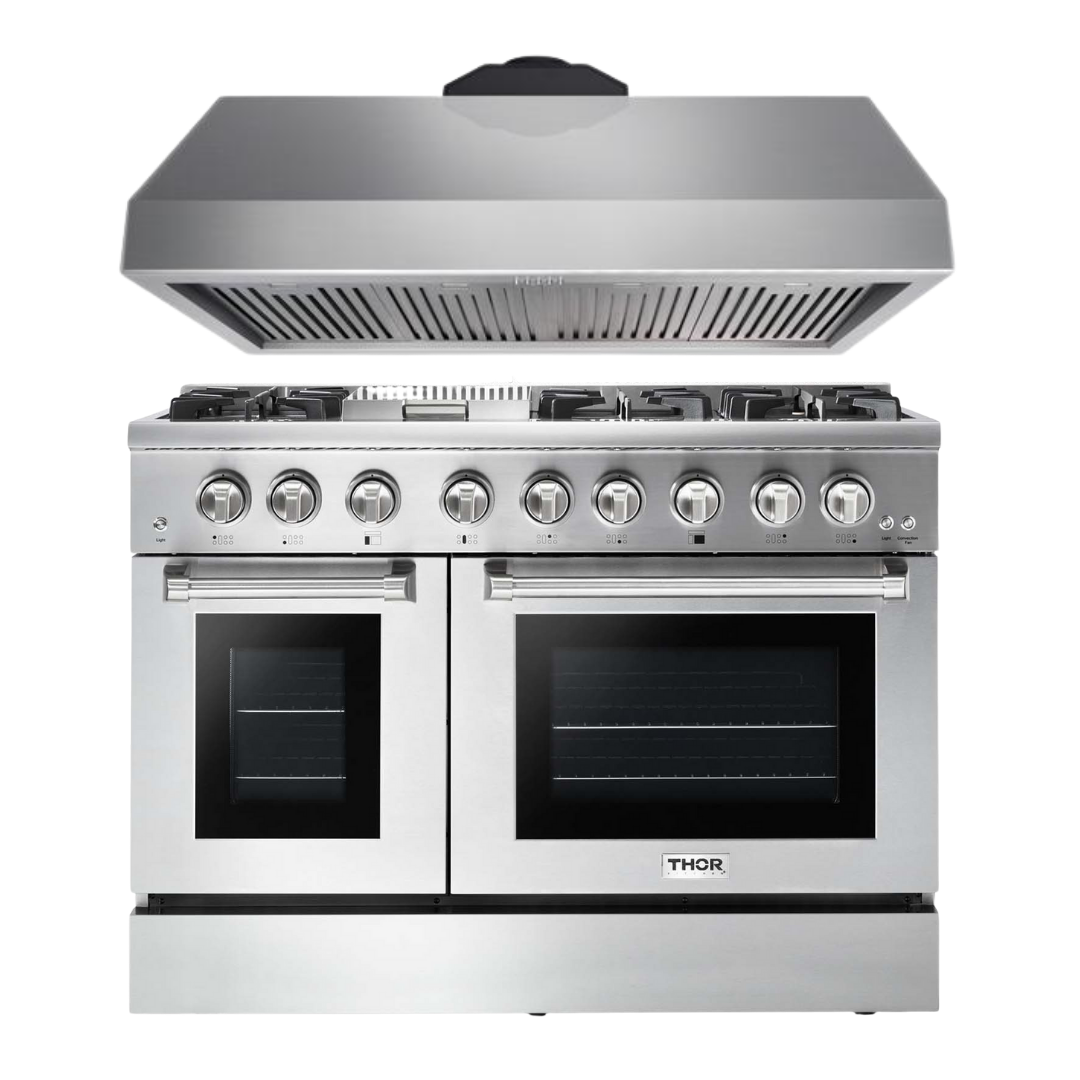 Thor Kitchen 48 in. Propane Gas Burner/Electric Oven Range, Range Hood Package, AP-HRD4803ULP