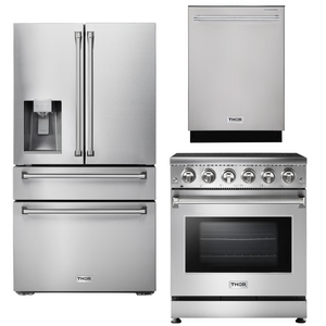 THOR Kitchen Package - 30" Electric Range, Refrigerator with Water and Ice Maker, Dishwasher, AP-HRE3001-9