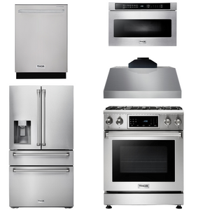 THOR Kitchen Package - 30" Gas Range, Range Hood, Microwave, Refrigerator with Water and Ice Dispenser, Dishwasher, AP-TRG3001-C-9