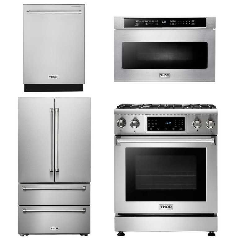 Thor Kitchen Package - 30" Gas Range, Microwave, Refrigerator, Dishwasher, AP-TRG3001-6
