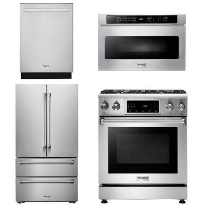 THOR Kitchen Package - 30" Gas Range, Microwave, Refrigerator, Dishwasher, AP-TRG3001-6