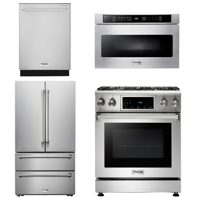Thor Kitchen Appliance Package - 30 In. Propane Gas Range, Microwave Drawer, Refrigerator, Dishwasher, AP-TRG3001LP-6
