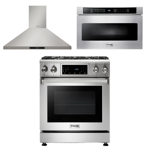 THOR Kitchen Package - 30" Gas Range, Range Hood, Microwave, AP-TRG3001-5