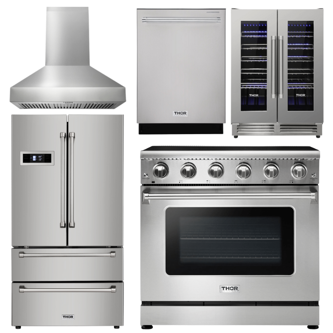 Thor Package 36" Electric Range, Range Hood, Refrigerator, Dishwashe