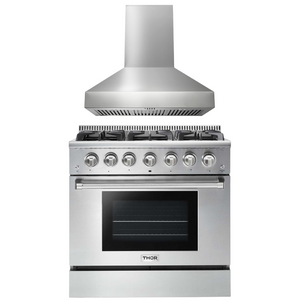 THOR Kitchen Package - 36" Gas Range and Range Hood, AP-HRG3618U-W
