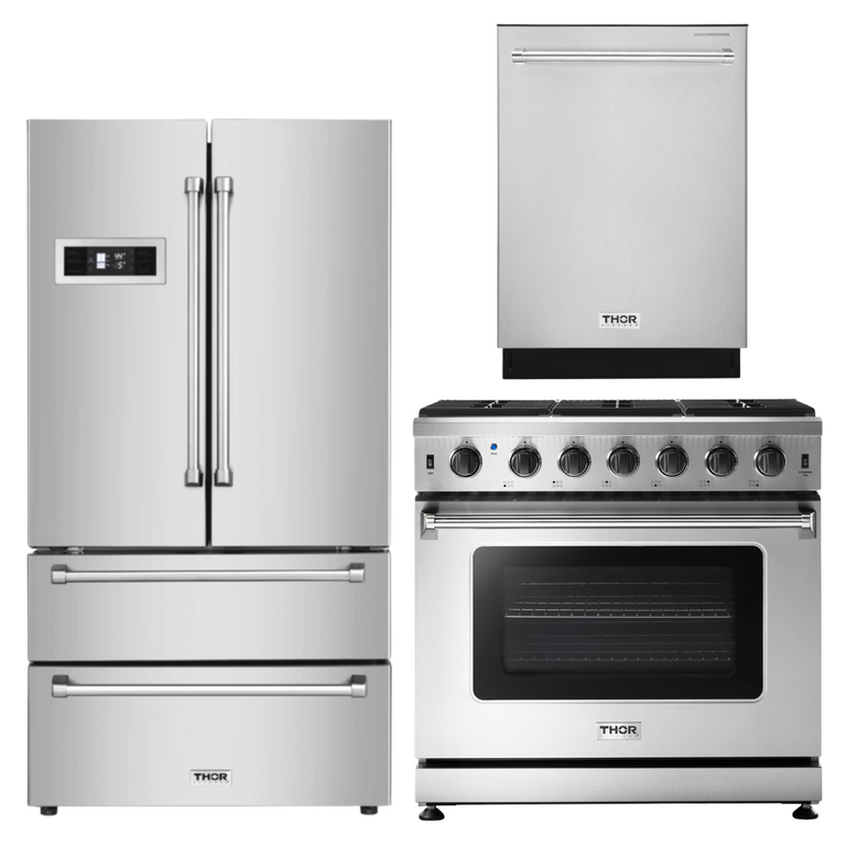 Thor Kitchen Appliance Package - 36 in. Gas Range, Refrigerator, Dishwasher, AP-LRG3601U-2