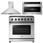 Thor Kitchen Appliance Package - 36 in. Natural Gas Range, Range Hood, Microwave Drawer, AP-LRG3601U-5