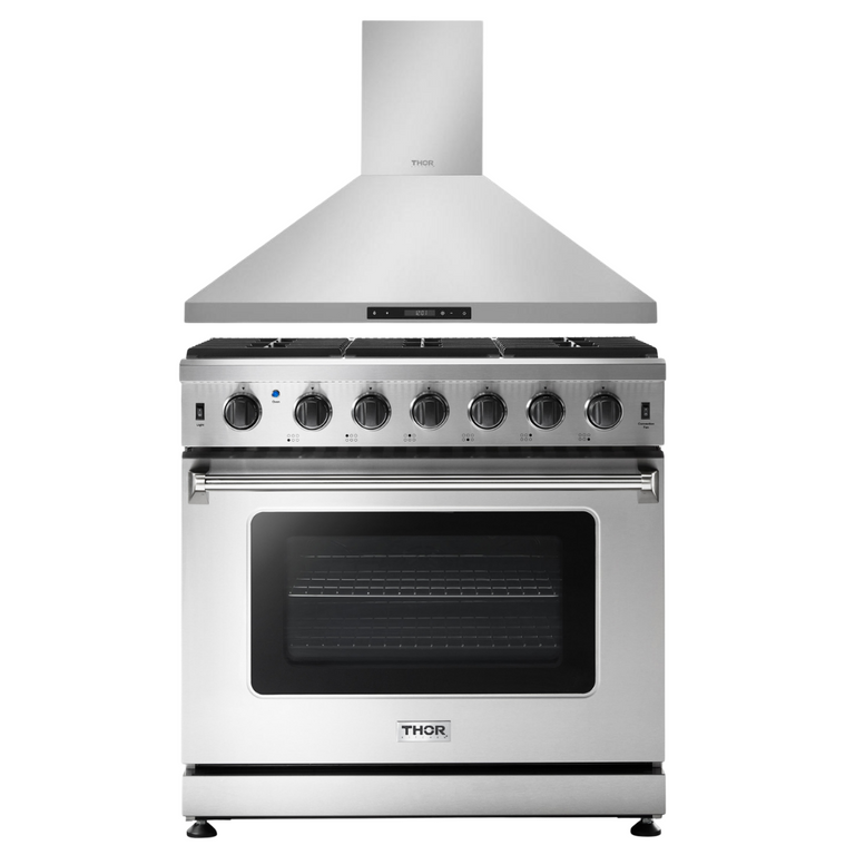 Thor Kitchen Appliance Package - 36 in. Propane Gas Range, 36 in. Range Hood, AP-LRG3601ULP
