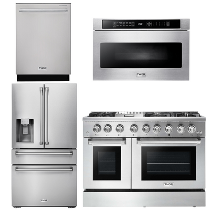 THOR Kitchen Package - 48" Propane Dual Fuel Range, Refrigerator, Dishwasher, Microwave, AP-HRD4803ULP-12