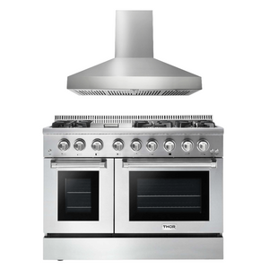 THOR Kitchen Package - 48" Gas Burner, Electric Oven Range and Range Hood, AP-HRD4803U-W