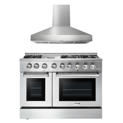 THOR Kitchen Package - 48" Gas Burner, Electric Oven Range and Range Hood, AP-HRD4803U-W