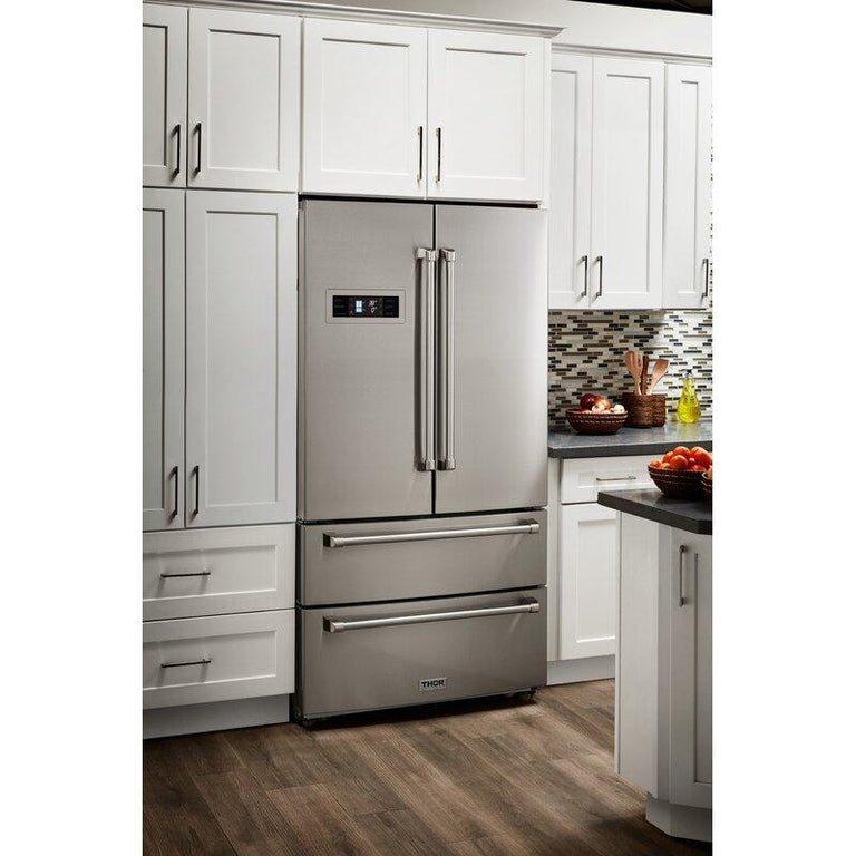 Thor Kitchen Package - 36" Propane Dual Fuel Range, Range Hood, Microwave, Refrigerator, Dishwasher, AP-HRD3606ULP-7
