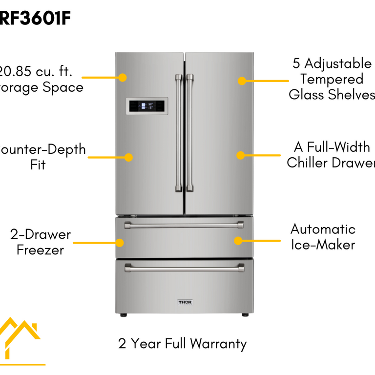 Thor Kitchen Package - 36 in. Propane Gas Burner/Electric Oven Range, Range Hood, Refrigerator, Dishwasher & Wine Cooler, AP-HRD3606ULP-4
