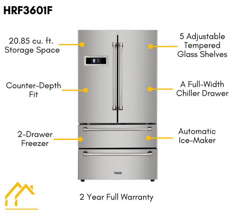 Thor Kitchen Package - 36" Gas Range, Range Hood, Refrigerator, Dishwasher & Wine Cooler, AP-HRG3618U-4