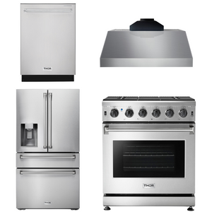 THOR Kitchen Package - 30" Propane Gas Range, Range Hood, Refrigerator with Water and Ice Dispenser, Dishwasher, AP-LRG3001ULP-C-7