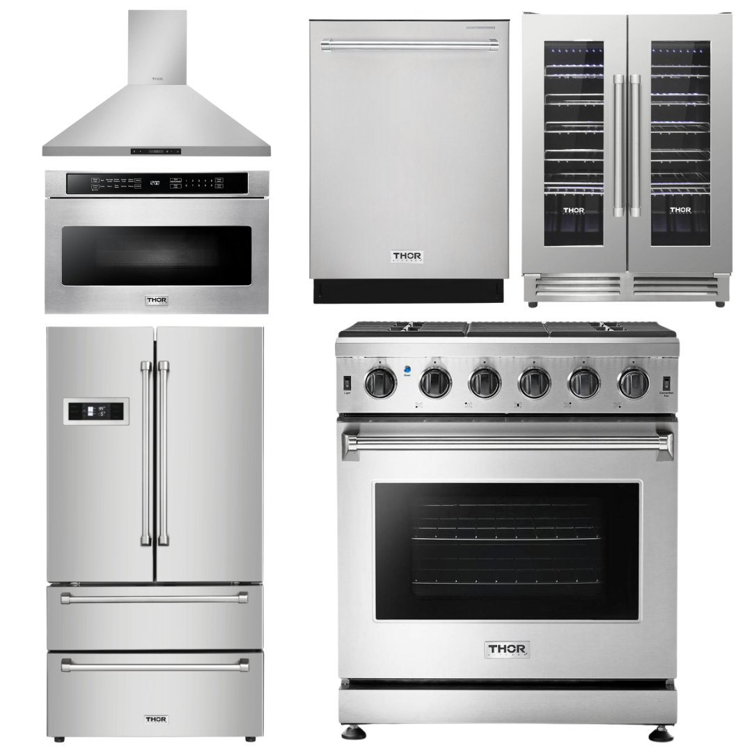 Thor Kitchen Package 30" Gas Range, Range Hood, Microwave, Refrigera