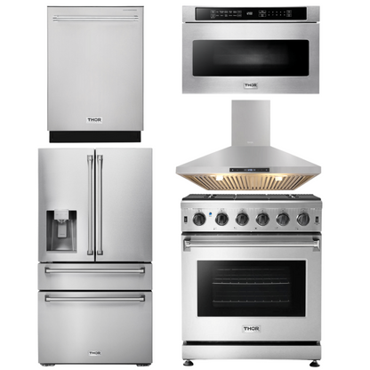 THOR Kitchen Package - 30" Propane Gas Range, Range Hood, Microwave, Refrigerator with Water and Ice Dispenser, Dishwasher, AP-LRG3001ULP-13