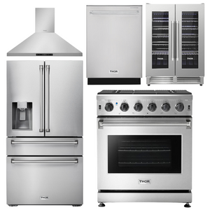 THOR Kitchen Package - 30" Propane Gas Range, Range Hood, Refrigerator with Water and Ice Dispenser, Dishwasher, Wine Cooler, AP-LRG3001ULP-11
