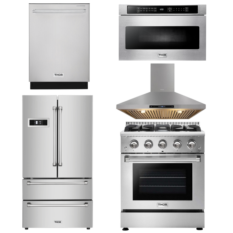 Thor Kitchen Package - 30 in. Professional Propane Gas Range, Range Hood, Microwave Drawer, Refrigerator, Dishwasher, AP-HRG3080ULP-7